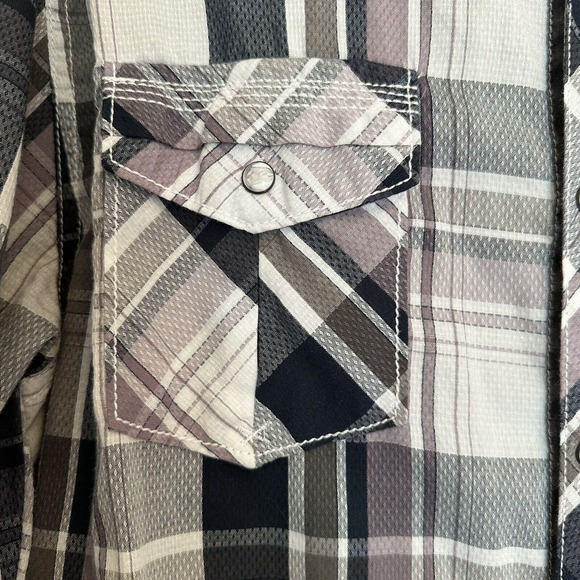 BKE Buckle Plaid Shirt XL Pearl Snap Button Western Blue/Grey/Purple CLEAN - Picture 2 of 11